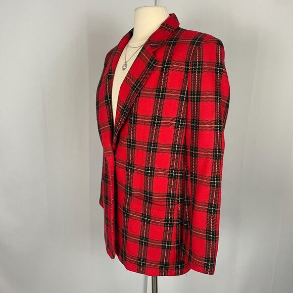 Vintage Blazer Jacket Womens Size 6 Red Plaid Tartan Wool Single Button 90s - Picture 5 of 11